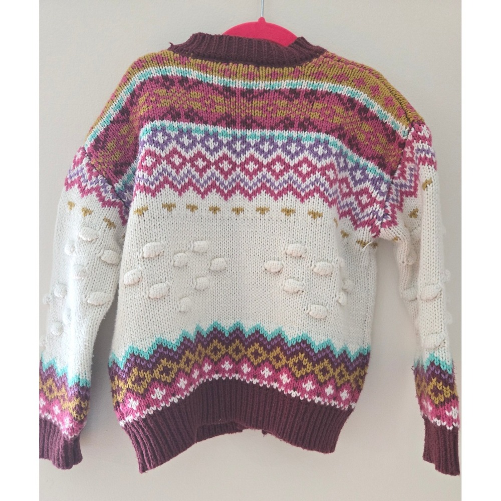 Next Kids Fair Isle Bobble Knit Cardigan Burgundy Pink Button Front Sweater - Picture 2 of 5
